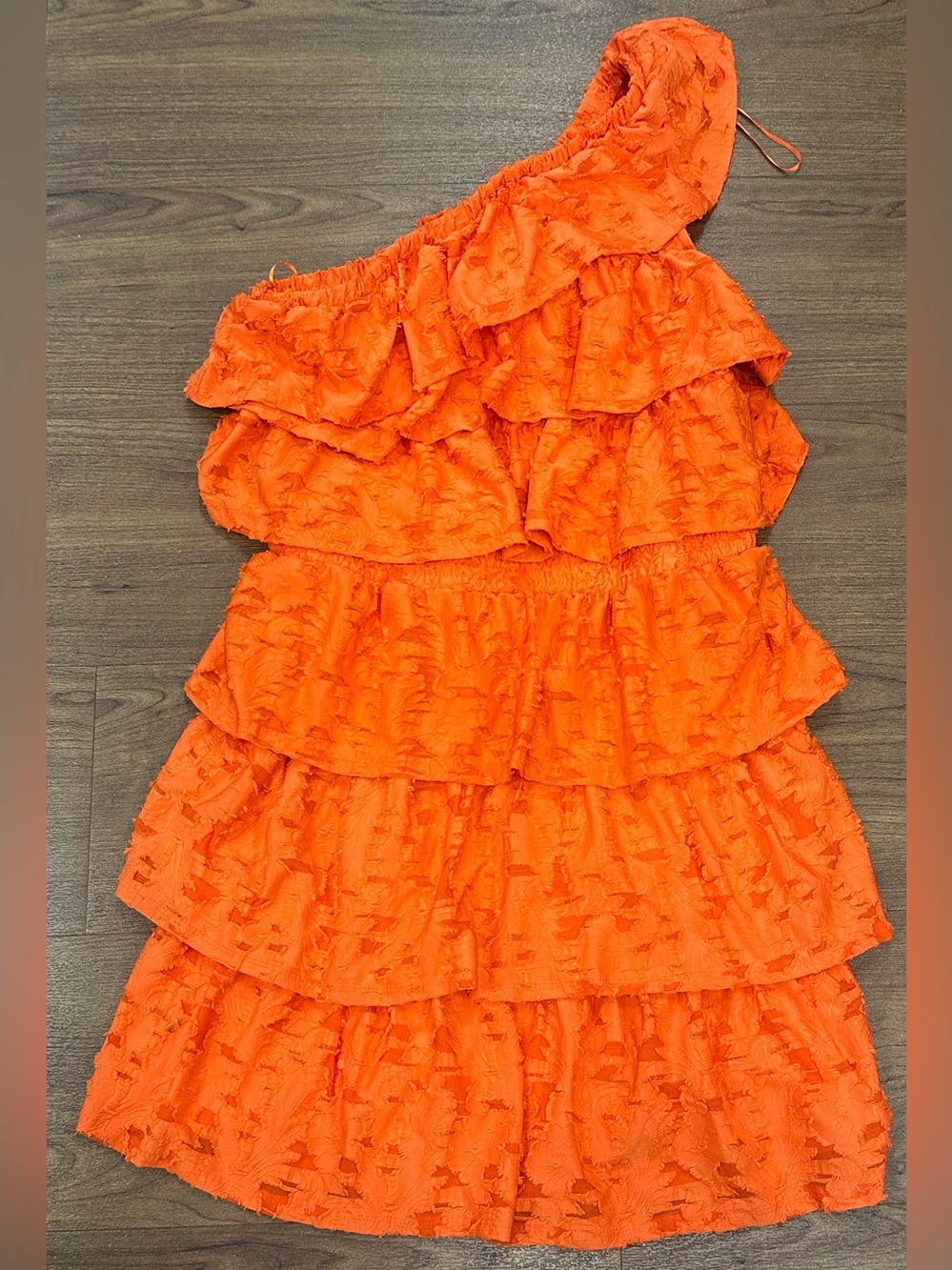 LC Lauren Conrad Orange One-Shoulder Ruffle Dress